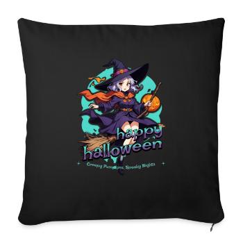 Cute witch with broom and bats - Sofa pillowcase 17,3'' x 17,3'' (45 x 45 cm) - black - Front