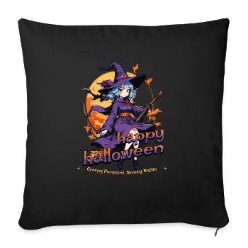 Cute witch with broom and bats - Sofa pillowcase 17,3'' x 17,3'' (45 x 45 cm) - black - Front