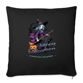 Cute witch with broom and bats - Sofa pillowcase 17,3'' x 17,3'' (45 x 45 cm) - black - Front