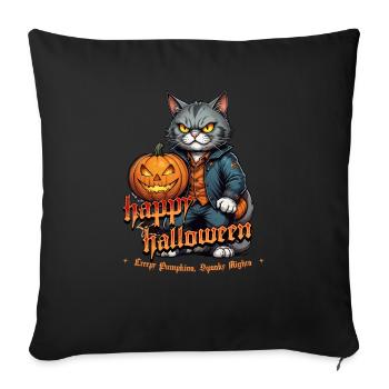 Chat d’Halloween avec citrouille - Housse de coussin décorative 45 x 45 cm - noir - Devant