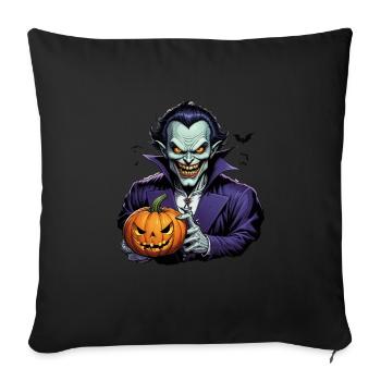 Vampire d’Halloween avec citrouille et chauves-souris - Housse de coussin décorative 45 x 45 cm - noir - Devant
