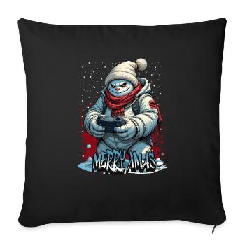 Méchant Noël Gamer Bonhomme de neige Joyeux Noël - Housse de coussin décorative 45 x 45 cm - noir - Devant