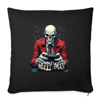 Merry Xmas Gamer Totenkopf Design - Sofakissenbezug 45 x 45 cm - Schwarz - Vorne