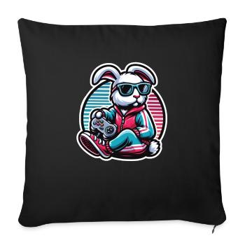 Casual gamer bunny with controller - Sofa pillowcase 17,3'' x 17,3'' (45 x 45 cm) - black - Front
