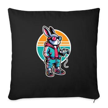 Gamer bunny with controller in retro look - Sofa pillowcase 17,3'' x 17,3'' (45 x 45 cm) - black - Front