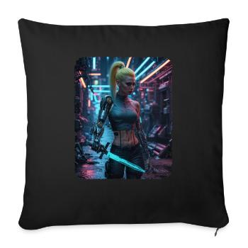 Cyberpunk femmes Guerrière - Housse de coussin décorative 45 x 45 cm - noir - Devant