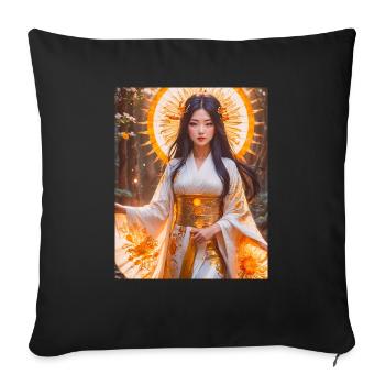Amaterasu Déesse du soleil rayonnante en kimono blanc avec - Housse de coussin décorative 45 x 45 cm - noir - Devant