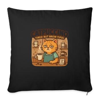 Catpuccino – Tired Coffee Cat - Sofa pillowcase 17,3'' x 17,3'' (45 x 45 cm) - black - Front
