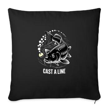 Cast a Line – Vintage Angelshirt für Männer - Sofakissenbezug 45 x 45 cm - Schwarz - Vorne
