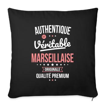 Authentique et véritable Marseillaise - Originale - Housse de coussin décorative 45 x 45 cm - noir - Devant