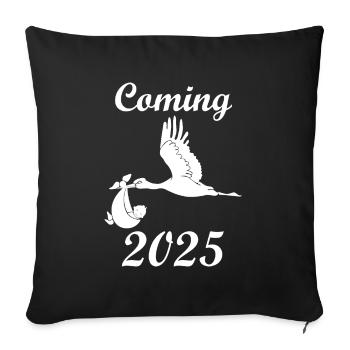 Annonce de bébé cigogne à venir en 2025 - Housse de coussin décorative 45 x 45 cm - noir - Devant