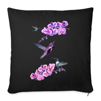 Colibris volant entre les orchidées - Housse de coussin décorative 45 x 45 cm - noir - Devant