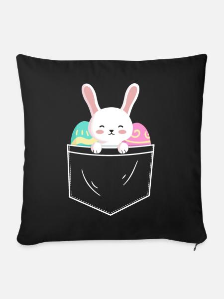 Morsom påskehare & påskeegg i brystlommen - Sofaputetrekk 45 x 45 cm - svart