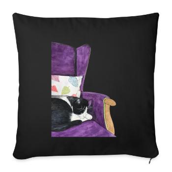 swarz white cat in armchair - Sofa pillowcase 17,3'' x 17,3'' (45 x 45 cm) - black - Front