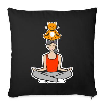 Yoga with the cat - Sofa pillowcase 17,3'' x 17,3'' (45 x 45 cm) - black - Front