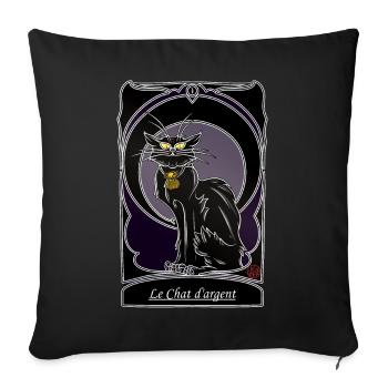 Chat d'argent folklore Bretagne Gascogne Provence - Housse de coussin décorative 45 x 45 cm - noir - Devant