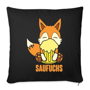 Fuchs Saufuchs Biertrinker Saufen Bier - Sofakissenbezug 45 x 45 cm - Schwarz - Vorne