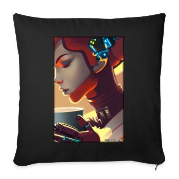 Robot Coffee Future Science Machine - Sofa pillowcase 17,3'' x 17,3'' (45 x 45 cm) - black - Front