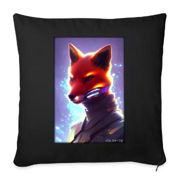Fox Wildlife Cyber Neon Punk Future Sci-Fi - Sofa pillowcase 17,3'' x 17,3'' (45 x 45 cm) - black - Front