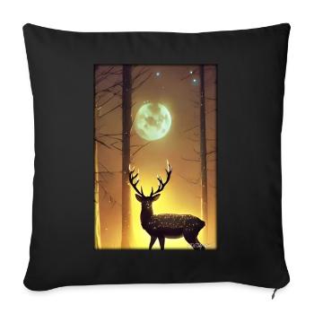Deer Moon Moonlight Forest Winter Snow Forest Animal - Sofa pillowcase 17,3'' x 17,3'' (45 x 45 cm) - black - Front