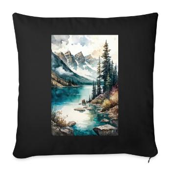 Montagnes Lac Forêt Arbres Banff Canada - Housse de coussin décorative 45 x 45 cm - noir - Devant