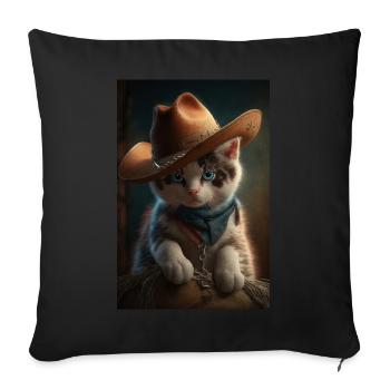 Chat avec chapeau de cow-boy - Housse de coussin décorative 45 x 45 cm - noir - Devant