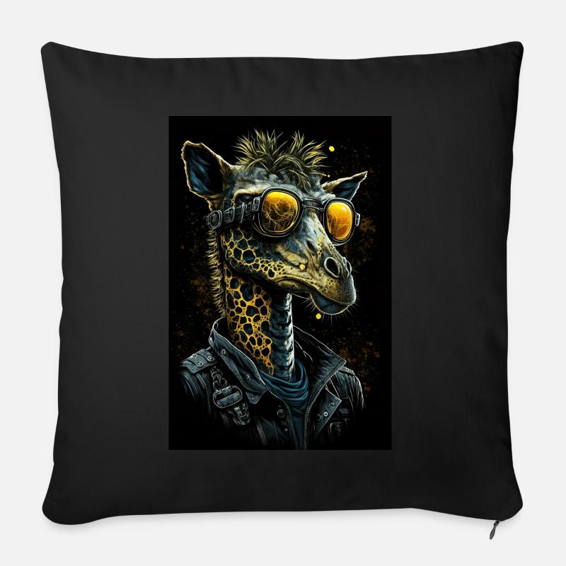 Girafe punk cool - Housse de coussin décorative 45 x 45 cm - noir