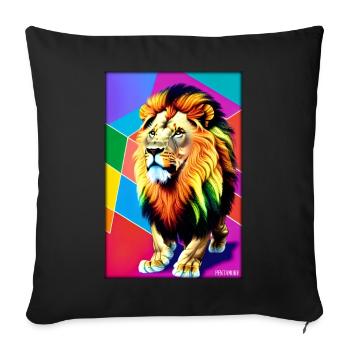 Leo Polygon Arc-en-ciel coloré sauvage Faune sauvage - Housse de coussin décorative 45 x 45 cm - noir - Devant