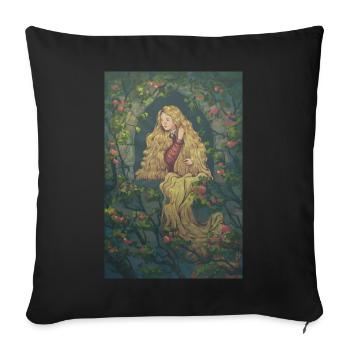 Raiponce et Roses rouges - Housse de coussin décorative 45 x 45 cm - noir - Devant