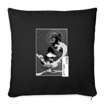 Buddha and tsunami on a temple - Sofa pillowcase 17,3'' x 17,3'' (45 x 45 cm) - black - Front