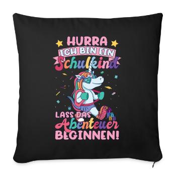 Ich bin ein Schulkind Einhorn - Sofakissenbezug 45 x 45 cm - Schwarz - Vorne