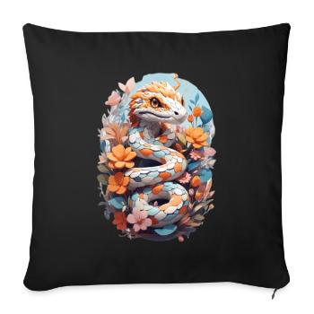 Vivid Snake and Fantasy Flowers: A Psychedelic and - Sofa pillowcase 17,3'' x 17,3'' (45 x 45 cm) - black - Front