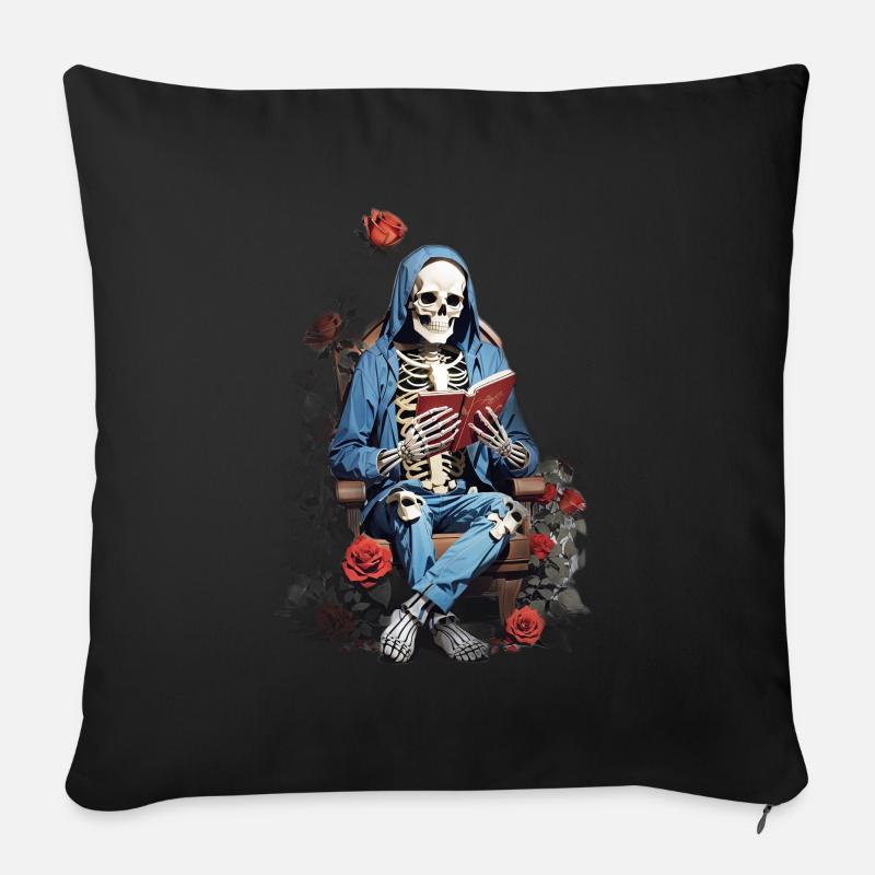 Skelettmann und Rosen: Ein Gothic und Blumen - Sofakissenbezug 45 x 45 cm - Schwarz