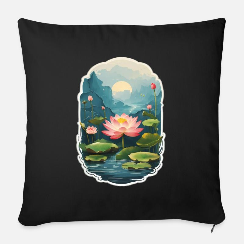 fleur de lotus - Housse de coussin décorative 45 x 45 cm - noir