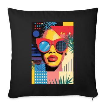 Portrait de femme colorée - Housse de coussin décorative 45 x 45 cm - noir - Devant