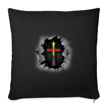 Croix Croix Crucifix LGBT Gay Pride Arc-en-ciel - Housse de coussin décorative 45 x 45 cm - noir - Devant