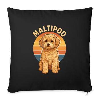 Maltipoo vintage – Motif de chien de style rétro - Housse de coussin décorative 45 x 45 cm - noir - Devant