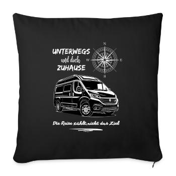 Camping van camping-car dicton avec boussole - Housse de coussin décorative 45 x 45 cm - noir - Devant