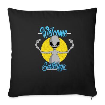 Alien Welcome Contact UFO Funny Gift - Sofa pillowcase 17,3'' x 17,3'' (45 x 45 cm) - black - Front