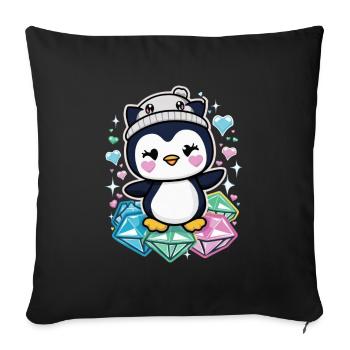 Kawaii penguin with colorful hearts, cute animal motif - Sofa pillowcase 17,3'' x 17,3'' (45 x 45 cm) - black - Front