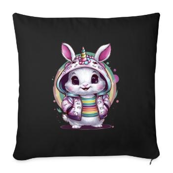 Lapin licorne kawaii - Housse de coussin décorative 45 x 45 cm - noir - Devant
