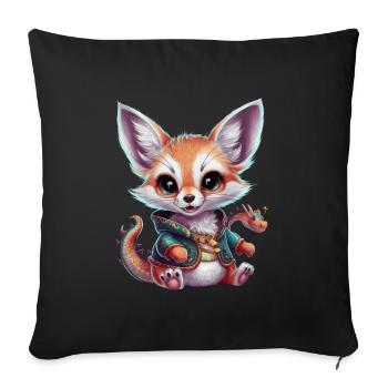 Renard du désert fennec kawaii avec dragon cool - Housse de coussin décorative 45 x 45 cm - noir - Devant