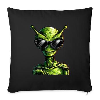 Cool Green Alien - Alien avec des lunettes de soleil - Housse de coussin décorative 45 x 45 cm - noir - Devant