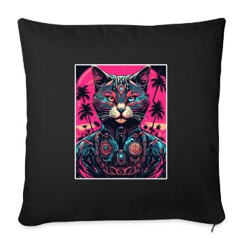 Tattoo / Animal / Art / Cool / Comic / Cat - Sofa pillowcase 17,3'' x 17,3'' (45 x 45 cm) - black - Front