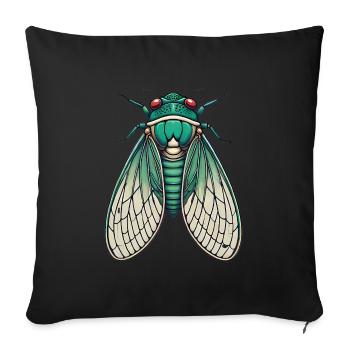 Vintage Green Cicada Insect Illustration - Sofa pillowcase 17,3'' x 17,3'' (45 x 45 cm) - black - Front