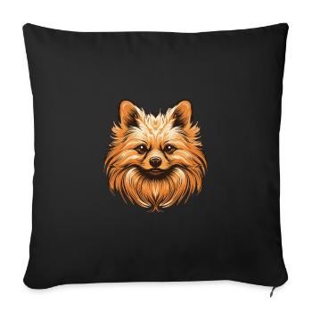 Portrait de chien de Poméranie - Housse de coussin décorative 45 x 45 cm - noir - Devant