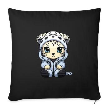 Schneeleopard Winter leopard Comic Niedlich - Sofakissenbezug 45 x 45 cm - Schwarz - Vorne