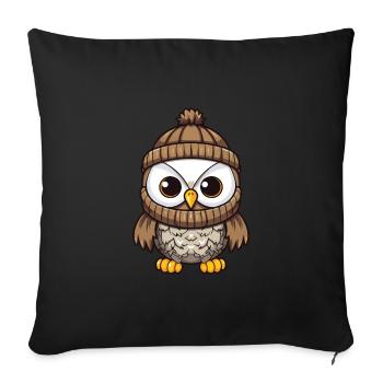 Eule Comic Winter Cozy - Sofakissenbezug 45 x 45 cm - Schwarz - Vorne