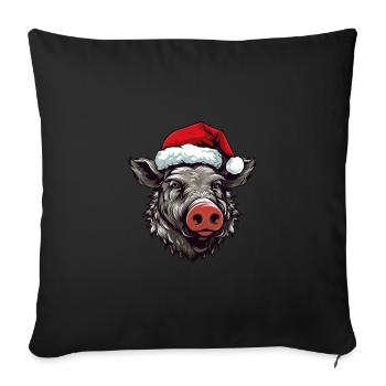 Tête d’animal de Noël de sanglier - Housse de coussin décorative 45 x 45 cm - noir - Devant