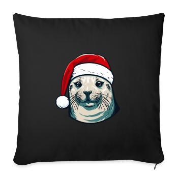 Tête d’animal de Noël de phoque de phoque - Housse de coussin décorative 45 x 45 cm - noir - Devant